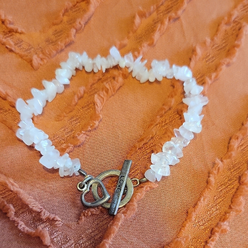 Rose Quartz Sterling Silver Heart Charm Bracelet